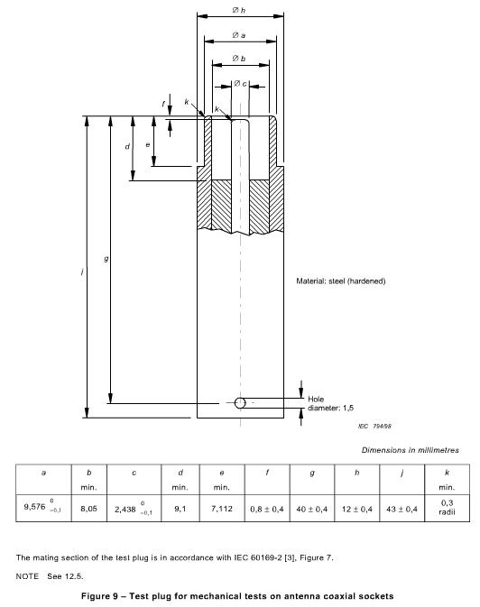 IEC60065 Clause 12.5 Figure 9 Test Plug For Mechanical Tests On Antenna Coaxial Sockets 0