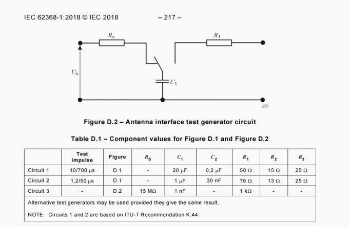 IEC62368 Figure D.1 1,2/50 µS And 10/700 µS Voltage Impulse Generator,IEC62368 Antenna Interface Test Generator Circuit 1